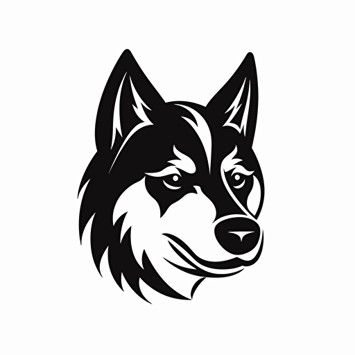 simple mascot iconic logo of a front-viewed husky for an Arctic dog sled expedition, black vector on a white background