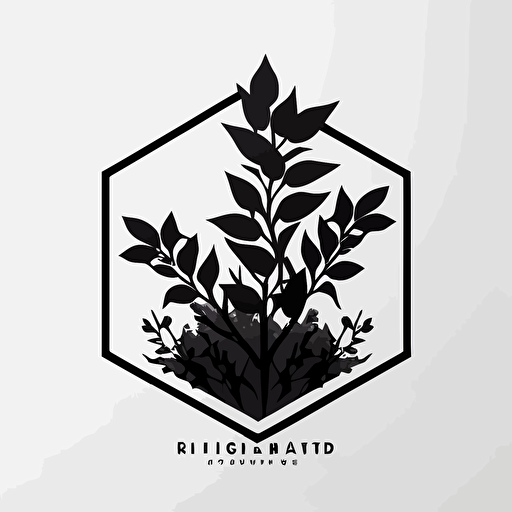 hexagonal plant logo, simple, white background, vector logo, monotone black logo