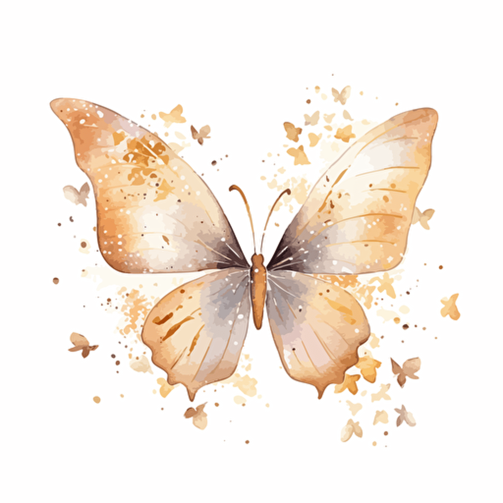 whimsical and cute gold watercolor butterfly design, vector