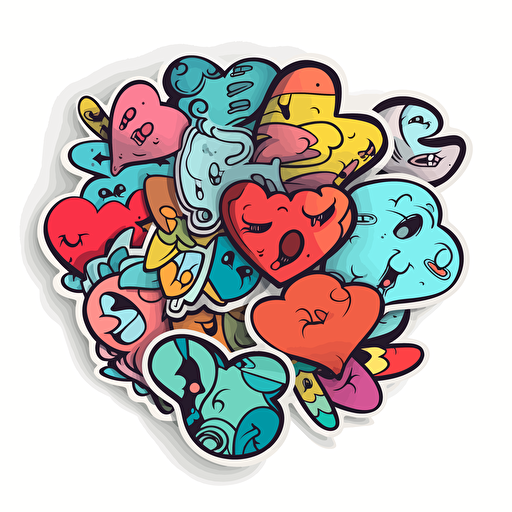 hearts, Sticker, Ecstatic, Tertiary Color, Graffiti, Contour, Vector, White Background, Detailed