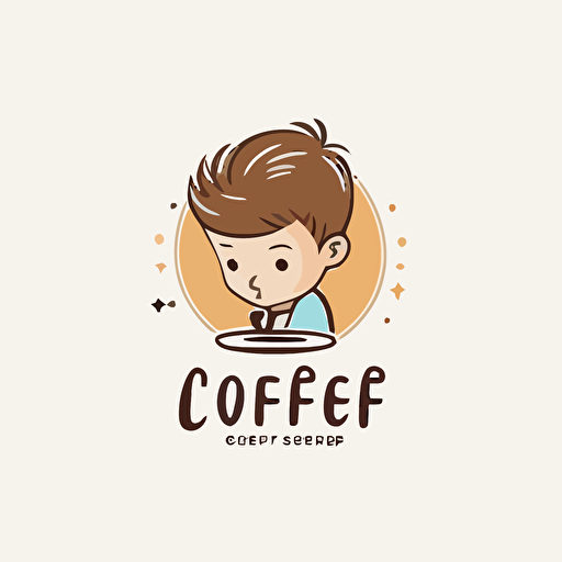 Vector logo featuring a simple cute boy inside a cup of coffee, coffee shop logo, super minimalist