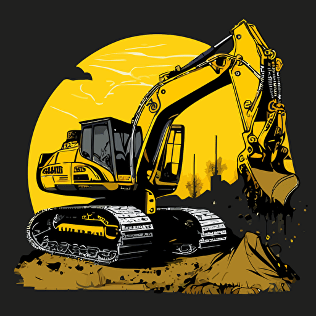 vector art black and yellow of an excavator