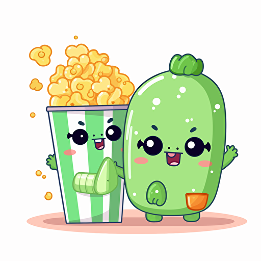 sticker design, super cute pixar pickle and popcorn couple, vector