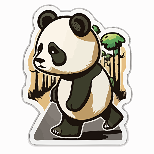 sticker, panda bear walking down a road, kawaii, vector, contour, white background s 1000