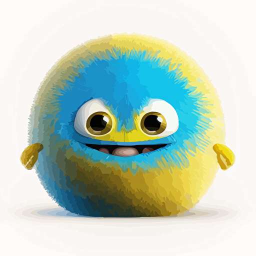 A gorgeous yellow and blue baby fur sphere, smiling, white background, vector art , pixar style