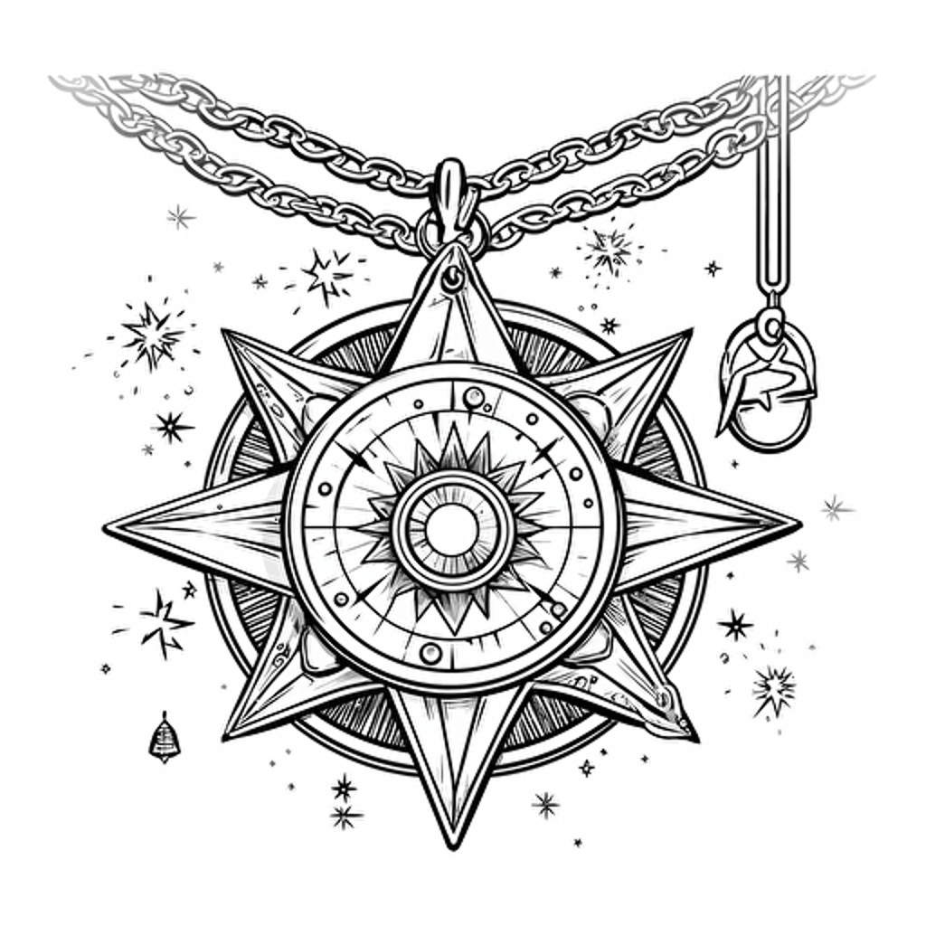 Hand drawn black and white sketch of amulet with stars, white background, sticker, vector, cutout