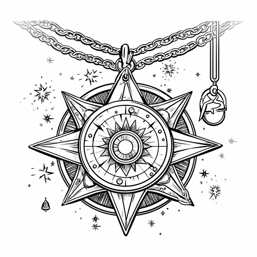 Hand drawn black and white sketch of amulet with stars, white background, sticker, vector, cutout