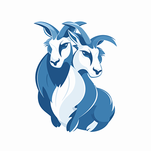 very simple logo for two sports goats, sideview, vector flat, blue colors, PNG, SVG, flat shading, solid white background, mascot, logo, vector illustration, masterwork, 2D, simple, illustrator