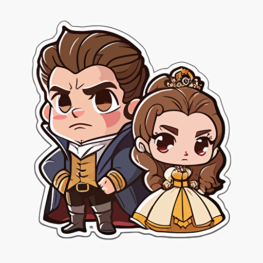 beauty and the beast chibi sticker style transparent background vector