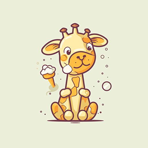 Giraffe, Eating Ice Cream, Happy, Soft Lighting, Comic vector illustration style, flat design, minimalist logo, minimalist icon, flat icon, adobe illustrator, cute, Simple