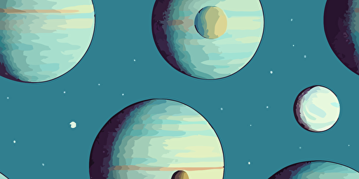 vector moons and planets, on a paper texture, in greens and blues