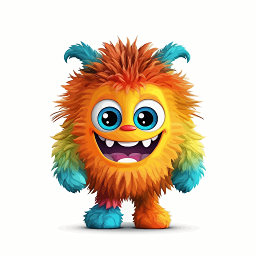 A gorgeus baby fur japanese monster, smiling, ukranian colors, white background, vector art , pixar style