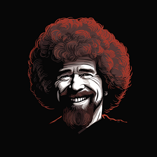 mashkow style drawing of bob Ross. Vector image. Black background. Highly detailed. 16k.