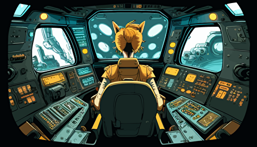spaceship cockpit,4 emoty seats,anime style,comic,illustration,vector,