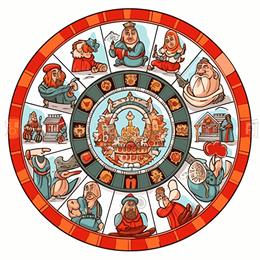 cartoon vector style on white backgreound draw circle of selling as russian wheel