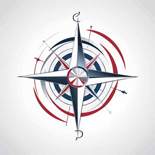 Design of professional logo featuring a celestial navigation in stainless steel a white background. Include curves as an additional design element. vector style . Blue white and red