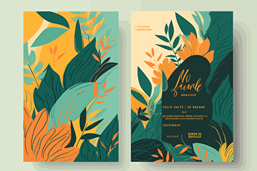 email invitation on full canvas, End of Year celebration, vector plants, leaves, bright contrasting colors, simple but beautiful