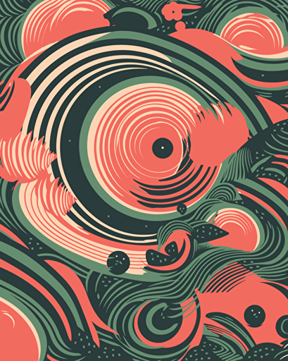 spiral watermelon, retro aesthetics, vector image, sticker design, pantone color scheme: 12-1706 TCX, 12-0824 TCX, 15-0146 TCX, 15-1164 TCX, 16-6340 TCX, 17-4247 TCX, 18-2043 TCX, 19-6026 TCX. The final piece should exude a warm, holiday-like ambiance.