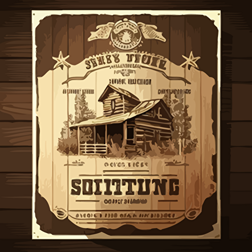 affiche, publicité, batiment sheriff office en bois, pendaison, western, style 1800, flat, vectorized