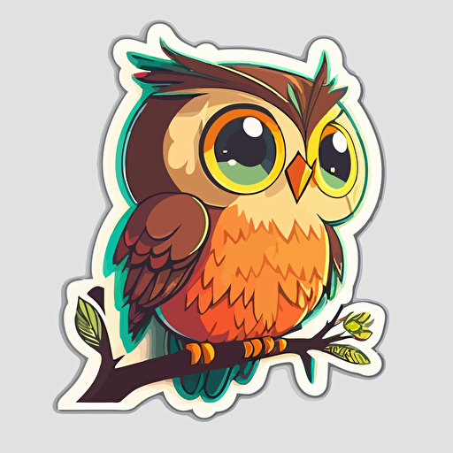sticker flat vector art,2D kawaii, owl,cute,colorful disney-inspired