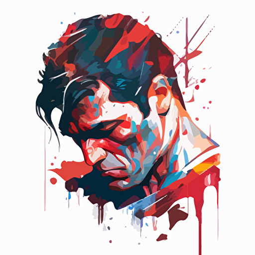 Superman holding back tears of anger, vector illustration, white background