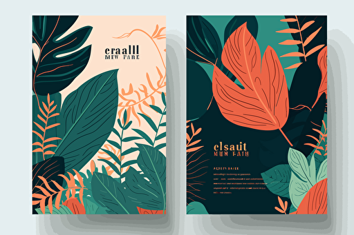 email invitation on full canvas, End of Year celebration, vector plants, leaves, bright contrasting colors, simple but beautiful