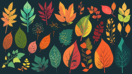 flat image, leaves set, vector