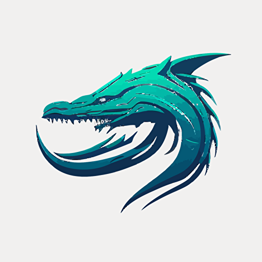 Simple, Futuristic, minimalist iconic logo of a sea serpent, blue emerald vector, on white background