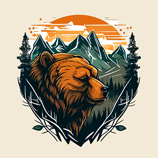 An_emblem_logo_for_a_angry_bear:: mountains in the background, color, vector, v 5