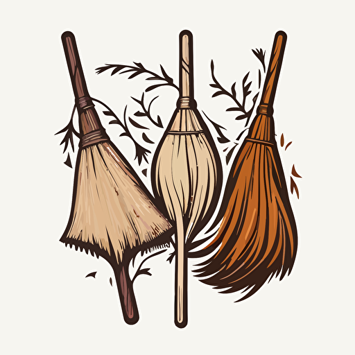 Witch brooms, Sticker, Lovely, Earthy, Graffiti, Contour, Vector, White Background, Detailed