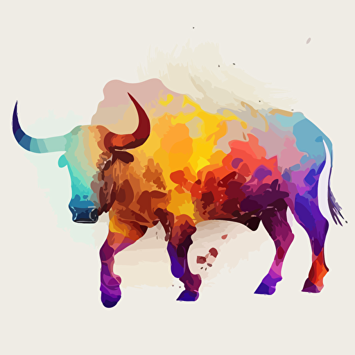 San fermin bull, burning man style, colorfull, vector art, white background