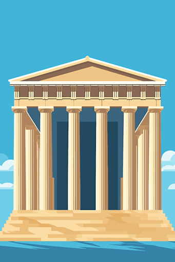 front view of the parthenon, blue sky, vector design, minimalist, flat