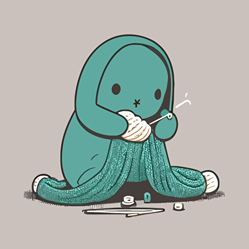 a simple vector style logo of a bunny creature knitting a blanket with yarn
