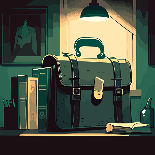 illustrated quirky scene of a briefcase in a quirky environment. Vector. Moody