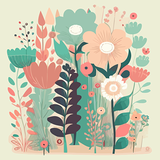 vector illustration of flowers in pastel color in naive art style. poster