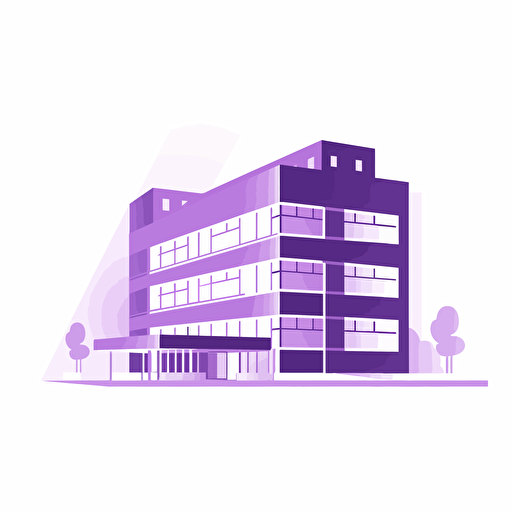 Vector illustration of a company building, white background, subtle purple gradient