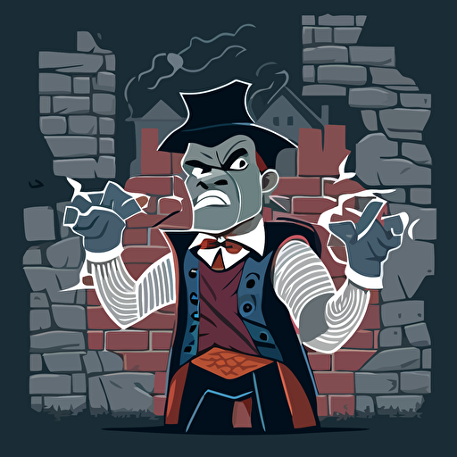 Russel Westbrook building a brick wall, dressed up as Dracula , vector style