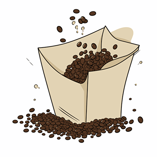simple vector illustration of coffee beans bursting out of an envelope set against a white background