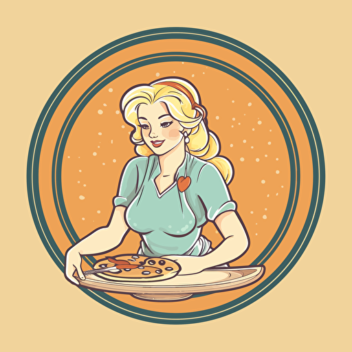 a vector art logo for ukraine blond girl making pizza, no text, pastel colors, very simple