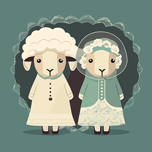 vector art of two sheep dressed as a bride and groom