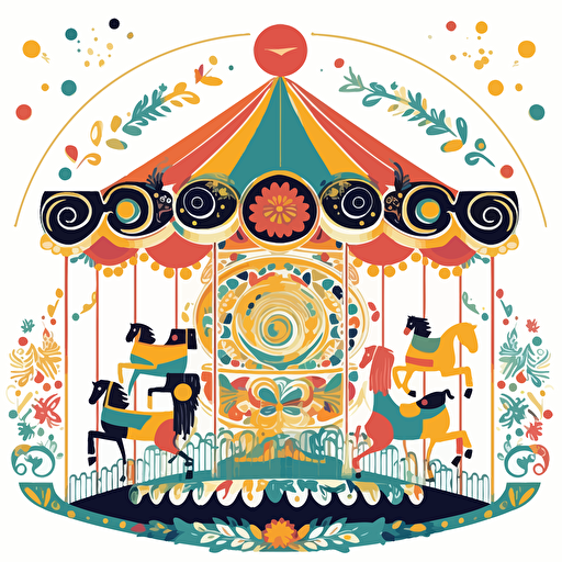 a beautiful colorful carousel with geometric decorations, vector, 2d