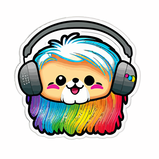 sticker, happy colorful shihpooh wearing headphones, kawaii, contour, vector, white background