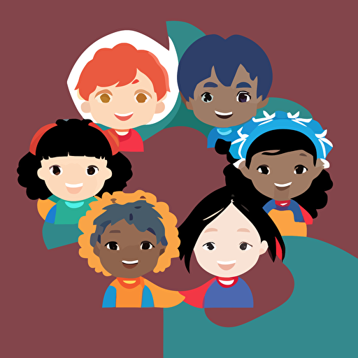 a vector logo showing 5 children of multiple races and cultures giving each support