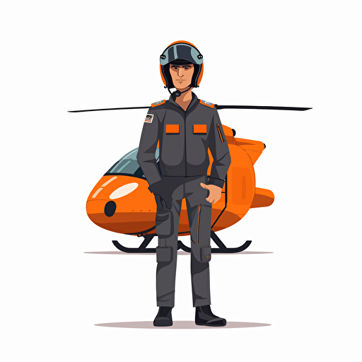 man with a helicopter uniform and a helmet standint ing front of a helicopter. vector. white background. no background