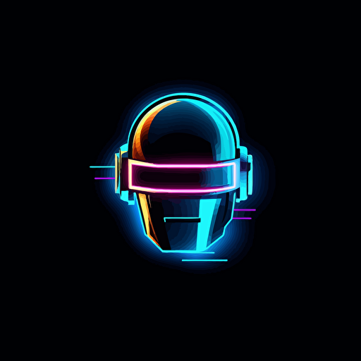 minimalist logo design, neon blue, robotic helmet, music wavelength on the helmet visor, ,daft punk, vector, cloud