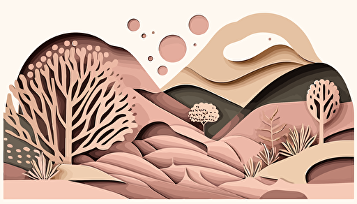 dusty pink and beige abstract landscape art, Minimalist, vector, contour