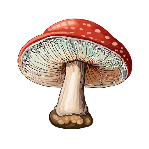 handdrawn russula mushroom, vector art, morandi colours, isolated white background