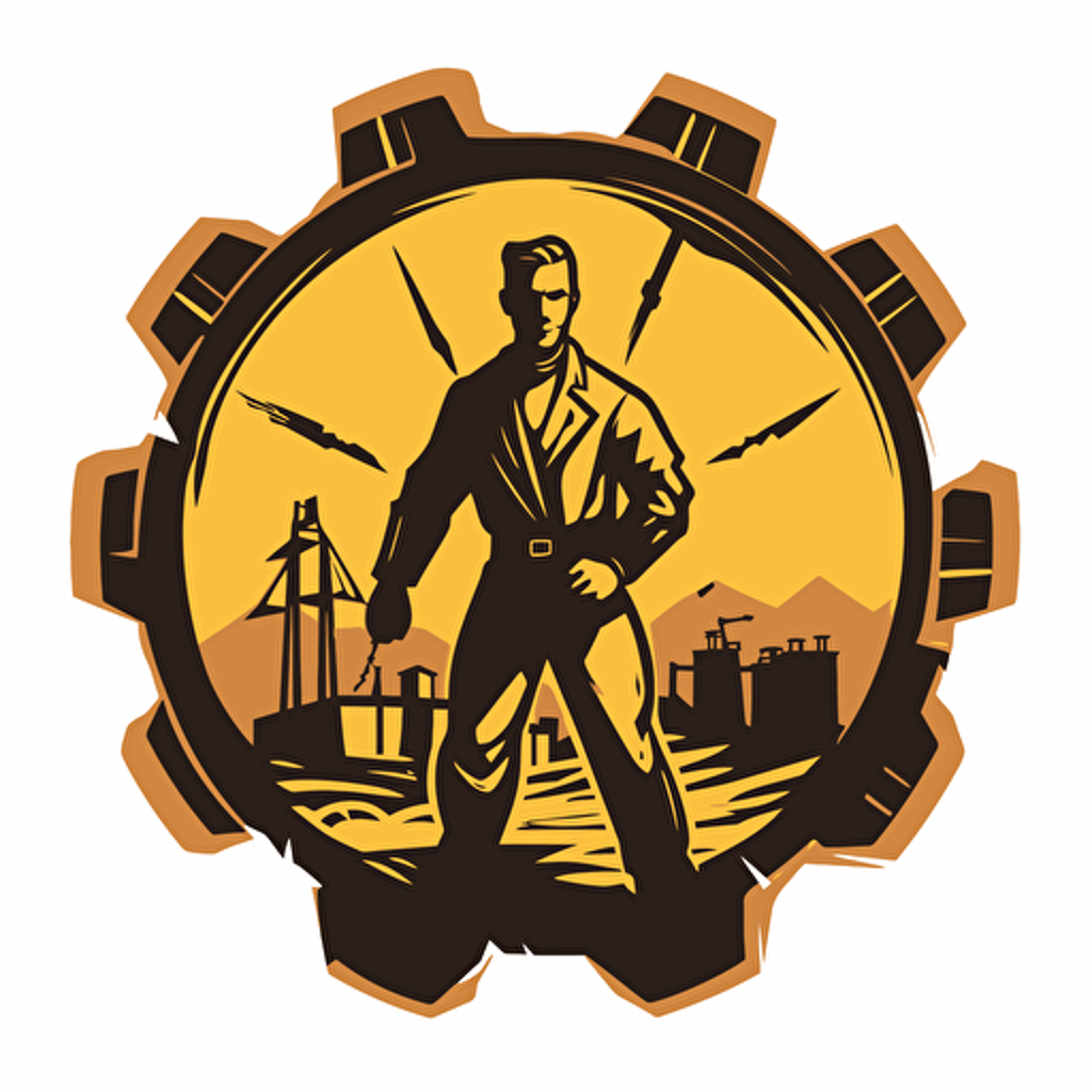 company symbol in the style of fallout 4 full color clip art, illustrated, flat, vector, 2d