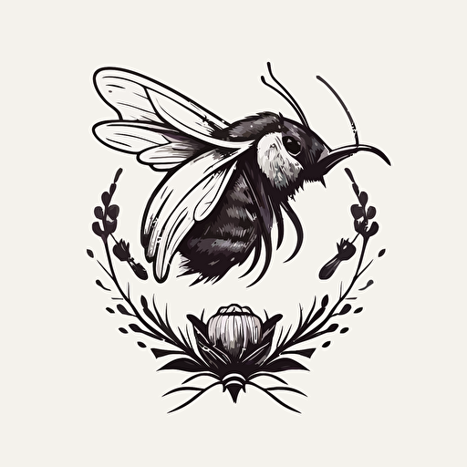 line drawing logo, minimalistic, honeybee on a ravens head. Vector.