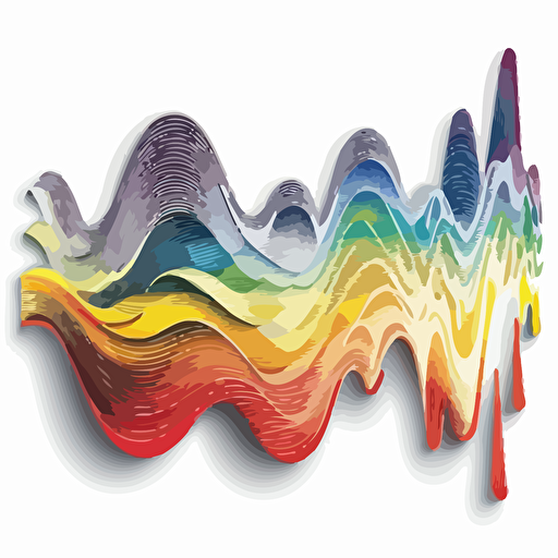 sticker, hyper realistis soundwaves in bright rainbow colours, contour, vector, white background